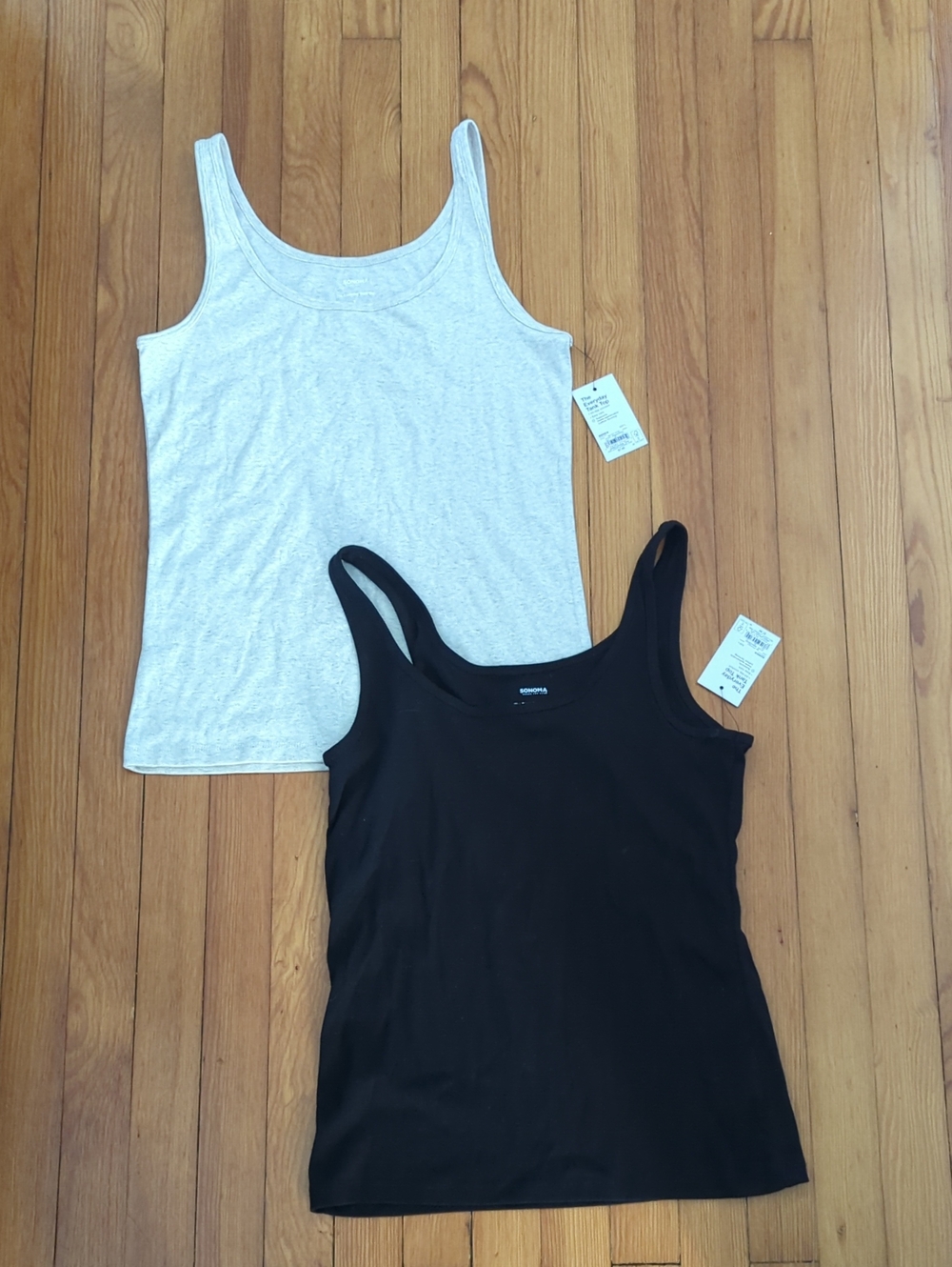 Bundle Of 2 Sonoma Women's Scoop Neck Tank Top - Black and  Cream Grey Blend